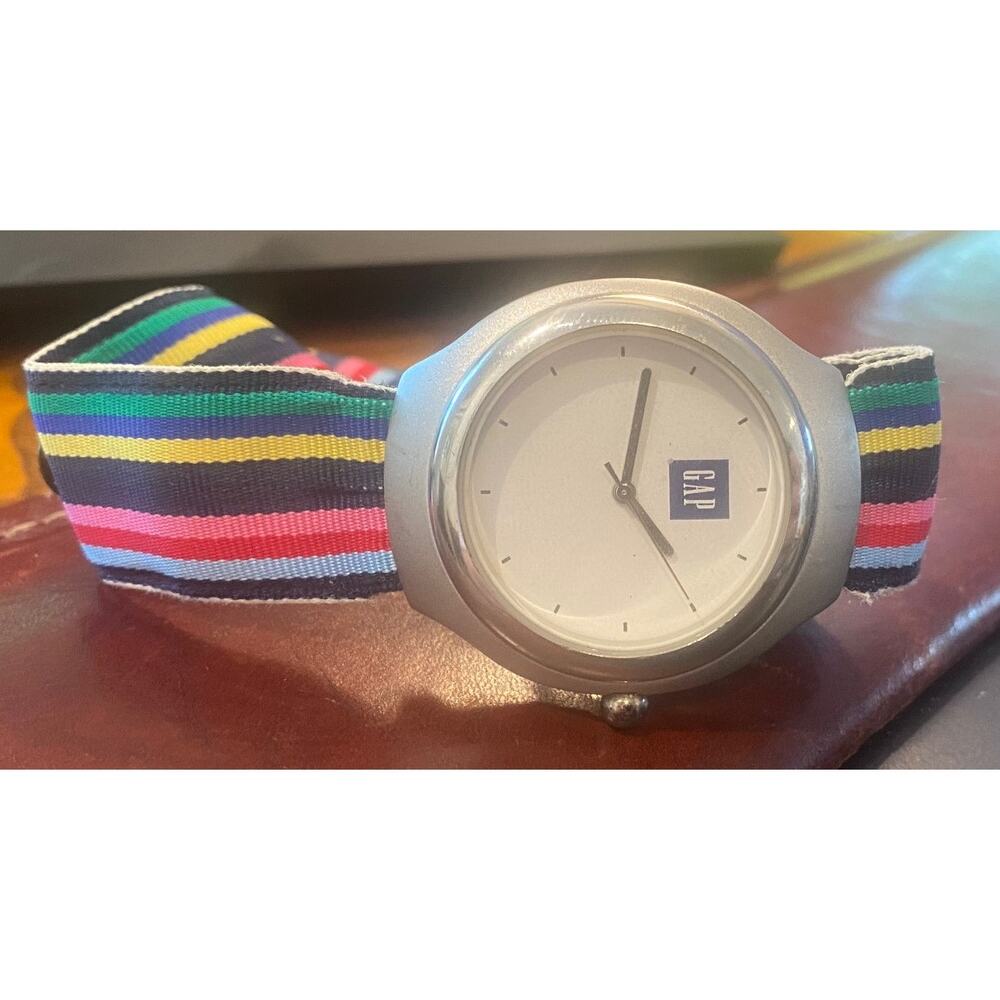 Women's 35mm Silver Tone GAP Watch with Striped Strap - Picture 2 of 4